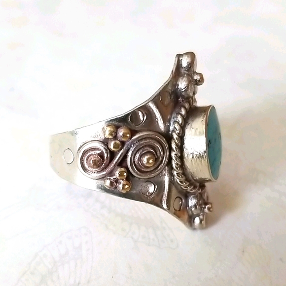 Southwestern Boho Tribal Turquoise Hand Crafted Adjustable Band Ring - Picture 15 of 16